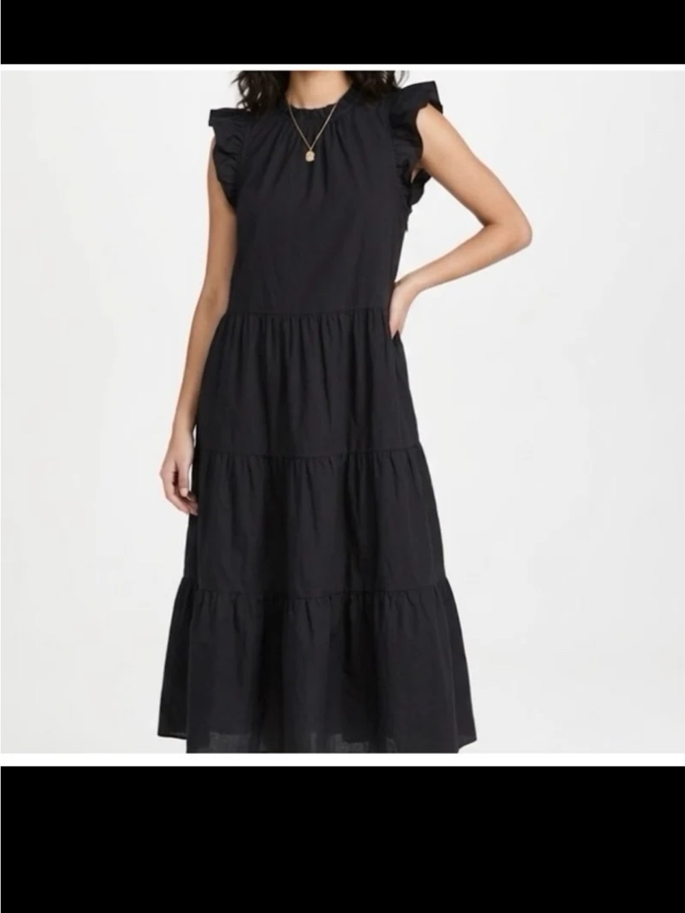 J.Crew Tiered ruffle-sleeve cotton poplin dress in Black size Large - Picture 2 of 12